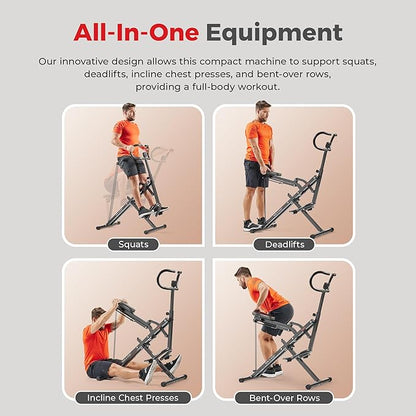 Sunny Health & Fitness Row-N-Ride Squat Machines, Adjustable Resistance and Seating/Handle for Home Glutes Training, SunnyFit App Access Included, Optional 300LB Weight Capacity