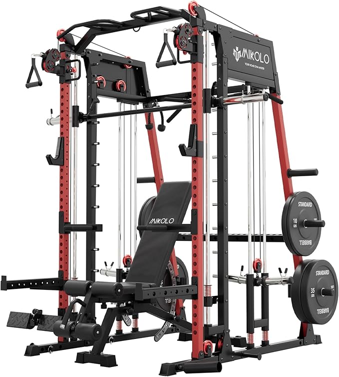 Mikolo M4 2.0 Standard/Ultra/Elite Smith Machine, 2200lbs Squat Rack with LAT-Pull Down System & Cable Crossover Machine, Training Equipment with Leg Hold-Down Attachment
