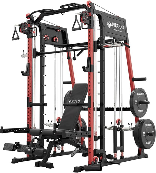 Mikolo M4 2.0 Standard/Ultra/Elite Smith Machine, 2200lbs Squat Rack with LAT-Pull Down System & Cable Crossover Machine, Training Equipment with Leg Hold-Down Attachment