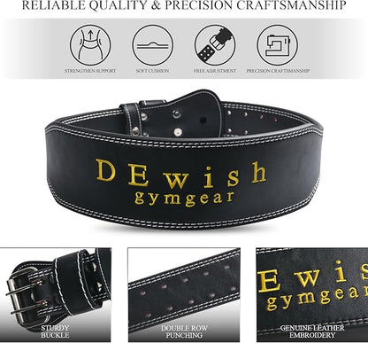 10 Adjustable Holes Genuine Leather Weightlifting Belt, 4”& 6”Width, Double Prong Power Belt for Gym Bodybuilding, weightlifting, powerlifting, squats and deadlifts