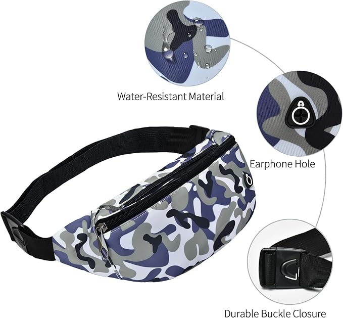 Fanny Pack for Men Women, Waterproof Sports Waist Bag Pack, Belt Bag for Travel Hiking Running