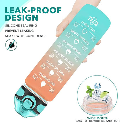 Enerbone 32 oz Water Bottle with Times to Drink and Straw, Motivational Drinking Water Bottles with Carrying Strap, Leakproof BPA & Toxic Free, Ensure You Drink Enough Water for Fitness Gym Outdoor