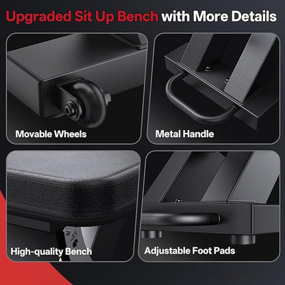 JOROTO Adjustable Sit-Up Weight Bench, 1500 lb Capacity Decline Ab Workout Bench, Heavy-Duty Flat/Incline Bench for Home Gym Strength Training
