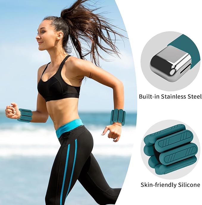 Wrist & Ankle Weights for Women Men, 1lb/2lb/4lb Set of 2 - Adjustable Wearable Weighted Bands, Waterproof Silicone Arm & Leg Weights for Pilates, Yoga, Walking, Dance, Home Workout & Gym