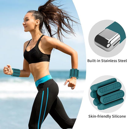 Wrist & Ankle Weights for Women Men, 1lb/2lb/4lb Set of 2 - Adjustable Wearable Weighted Bands, Waterproof Silicone Arm & Leg Weights for Pilates, Yoga, Walking, Dance, Home Workout & Gym