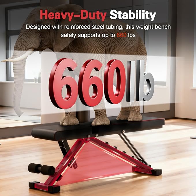 ALSO GO Adjustable Weight Bench, Workout Benches with Leg Extension & Extended Headrest, Foldable Incline Decline Bench Press, Roman Chair, Full Body Strength Training Equipment for Home Gym