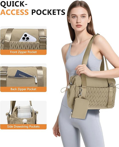 Small Gym Bag for Women Quilted Mini Tote with Wet Compartment and Coin Purse, Cute Duffle Bag for Girls Workout Sport Travel