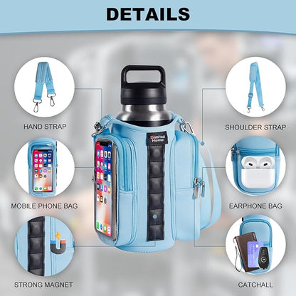Magnetic Gym Bags for Men & Women with Adjustable Strap,Magnetic Bag Water Bottle Holder for Travel, Work,Sports,Water Bottle Sling Bag with Pocket (Blue)