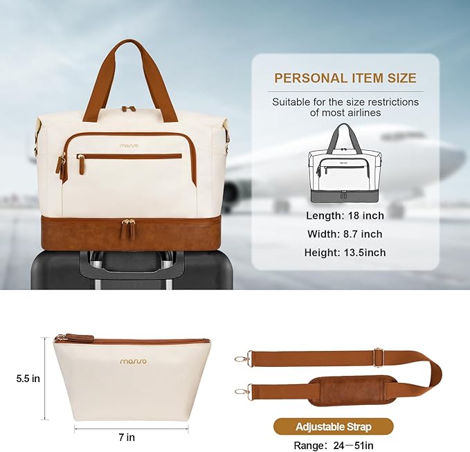 MOSISO Gym Bag for Women, Travel Duffle Weekender Overnight Workout Carry on Gym Duffle Bag with Toiletry Pouch&Shoe Compartment&Wet Pocket&Front Pocket for Fitness, Yoga, Weekend, Beige