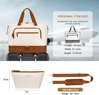 MOSISO Gym Bag for Women, Travel Duffle Weekender Overnight Workout Carry on Gym Duffle Bag with Toiletry Pouch&Shoe Compartment&Wet Pocket&Front Pocket for Fitness, Yoga, Weekend, Beige