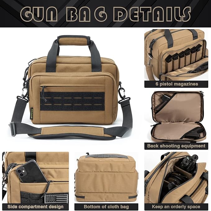 VEAGIA Range Bag,Pistol Case,Gun Range Bags For Handguns And Ammo Pouch 2 Pistols Soft Carrying Shooting Bag