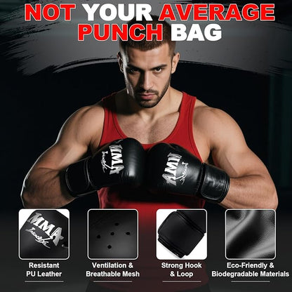 Punching Bag Set for Adults, 4FT Heavy Boxing Bag Set with 12 OZ Boxing Gloves, Suitable for MMA Karate Kickboxing Boxing Muay Thai Training at Home or Gym - Unfilled Heavy Bag