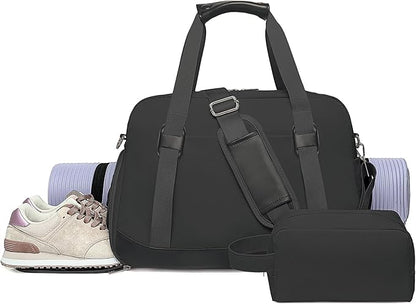 Sports Gym Bag for Women, Travel Duffle Bag with Shoe Compartment & Wet Pocket, Fitness Yoga Bag