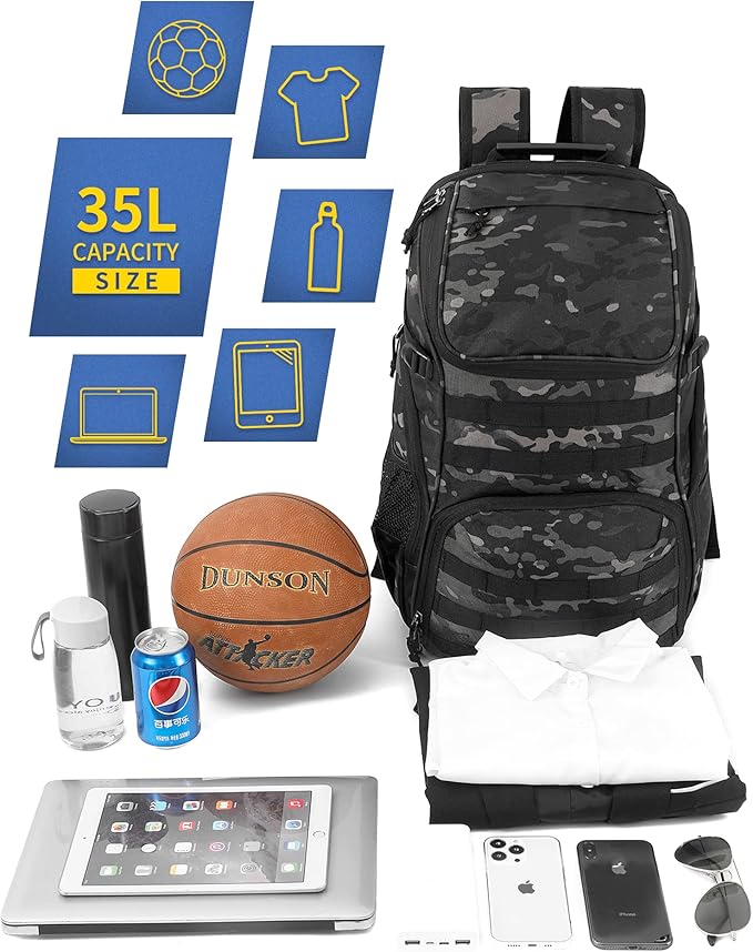 TRAILKICKER Basketball Bag Backpack with Ball Holder Multi-Sport Backpack for Soccer Volleyball Football Baseball Helmet