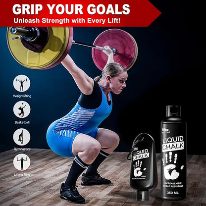 Pro Grade Liquid Chalk Mess-Free Gym Chalk for Weightlifting, Gymnastics, Rock Climbing, Dancing, Dries in Seconds| 12 oz, 12 oz + 2 oz