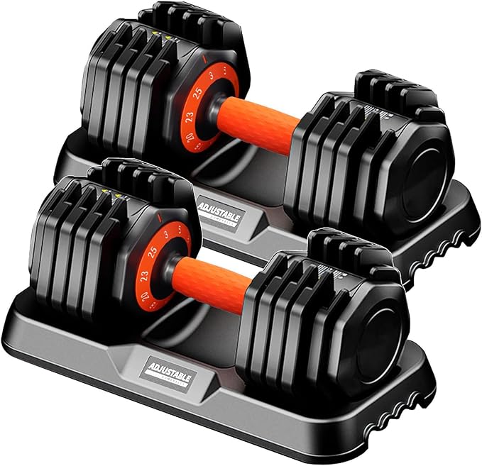 Adjustable Dumbbell Set, 10-in-1 25LB/55LB Ajustable Dumbbells with Safe Locking System, Enclosed Storage Tray, 1 Sec Fast Adjustment, Comfortable Non-Slip Textured Grip, Suitable for Home Gym Workouts Men and Women