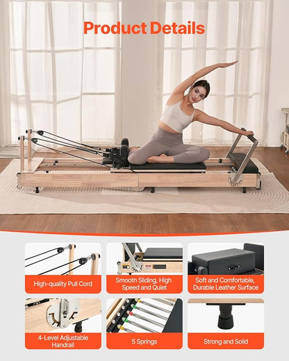 VEVOR Pilates Reformer Accessories for Home Gym, Include Reformer Box/Chair/Spine Corrector/Wall Mounted Machine/Jump Board/Foldable & Dual Resistance Springs