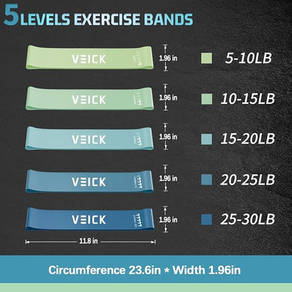 VEICK Pilates Bar Kit with Resistance Bands, Elastic Workout Bands for Men Women, Set of 5 Resistance Loop Bands for Home Fitness Stretching Strength Training