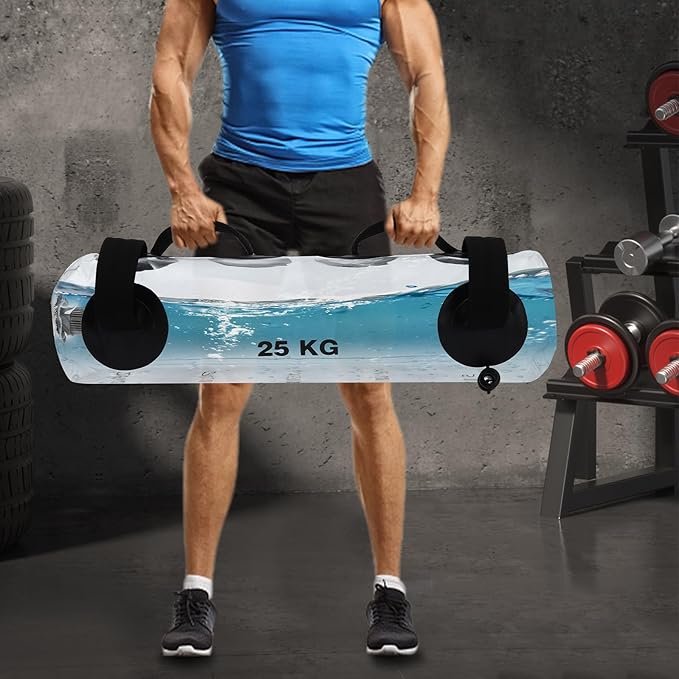 Training Water Bag,Fitness Water Weight Aqua Bag,Portable Stability Fitness Equipment,Training Power Bag with Water Weight,Water Tank,Clear and Black,55lbs,for Gyms, Homes, Sports Halls