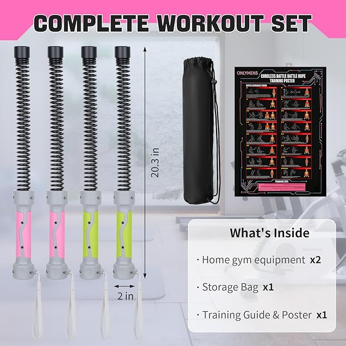Ropeless Battle Ropes - 3-in-1 Heavy Ropeless Jump Rope Set & Solid Steel Resistance Bar for Home Gym - Portable Workout Equipment for HIIT,Strength Training