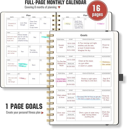 Workout Journal, Fitness Journal for Women & Men, A5 Workout Log Exercise, Fitness Trackers Plan Week With Goals, Calendar, Loss Weight Diet Training, Progress, Gym & Home Workouts (Black)