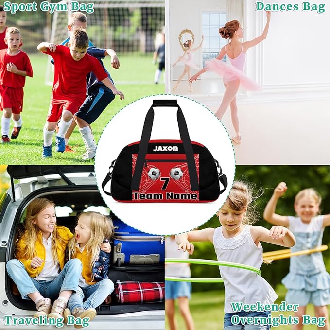 Custom Team Name Number Sports Soccer Bag for Boys, Personalized Gym Bag Sports Travel Duffle Bag Tote Carry On Weekend Sports Travel Workout Bag, 3D Effect Soccer Geometric Blue Pattern