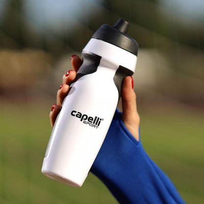 Capelli Sport Sports Water Bottle, Plastic Squeeze Water Bottle with Easy Open Nozzle and Grip Panels, White