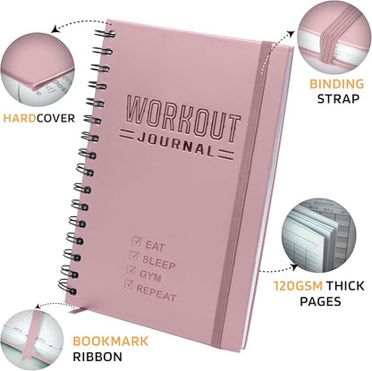 Nextnoid Hardcover Workout Planner Fitness Journal for Women & Men - A5 Sturdy Workout Log Book to Track Gym & Home Workouts - Pink