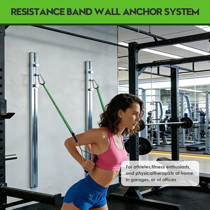Aluminum Anchor Fitness System for Wall-Mounted - Adjustable with Five Resistance Bands, Resistance Bands Wall Mount for Strength Training, Workout Wall Anchor System