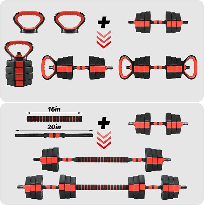 4-in-1 Octagonal Adjustable Dumbbell Set (66/88Lbs) – Converts to Barbell, Kettlebell & Push-Up Stand, Home Gym Free Weights for Men & Women, Full Body Workout with Anti-Slip Handles, Space-Saving