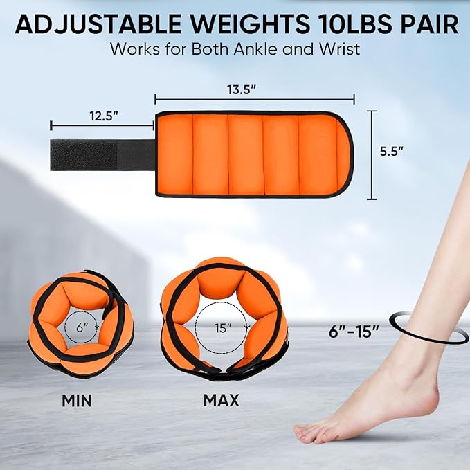 APEXUP 10lbs/Pair Adjustable Ankle Weights for Women and Men, Modularized Leg Weight Straps for Yoga, Walking, Running, Aerobics, Gym, Physical Therapy