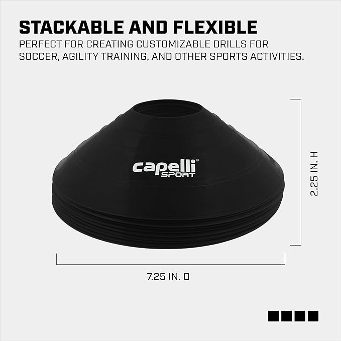 Capelli Sport Training Cones, Set of 10 Agility and Practice Drills Equipment with Carry Strap for Soccer, Football, Baseball, and Basketball, Black