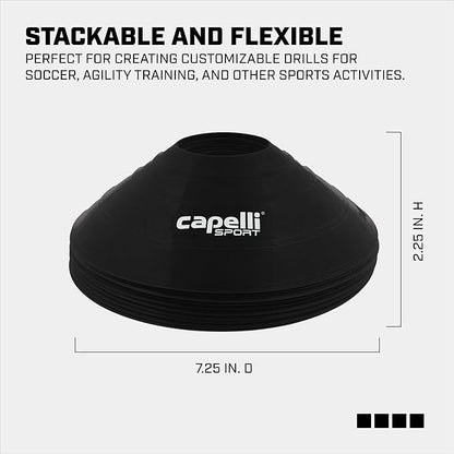 Capelli Sport Training Cones, Set of 10 Agility and Practice Drills Equipment with Carry Strap for Soccer, Football, Baseball, and Basketball, Black