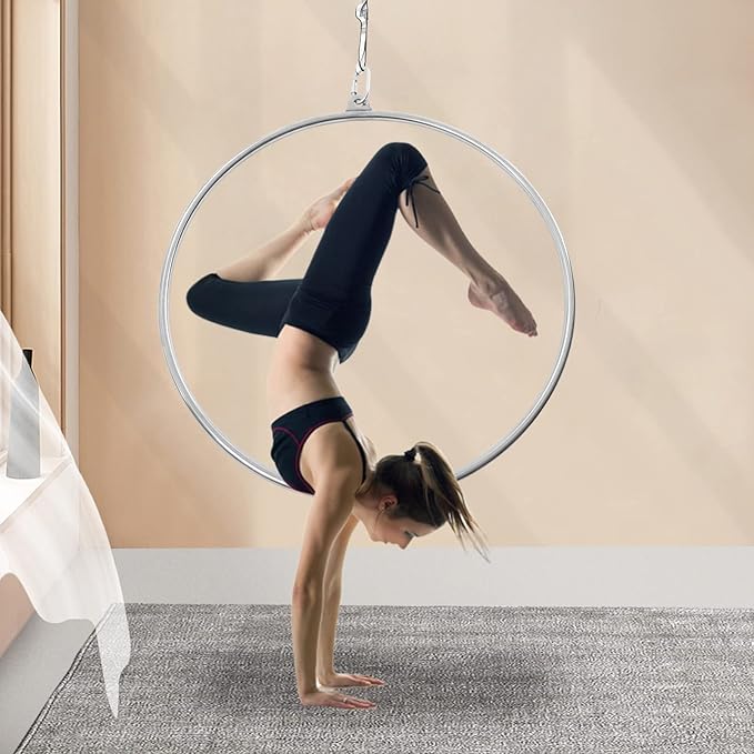 LYNICESHOP Complete Professional Aerial Hoop Kit, 115 kg/253 lbs Heavy-Duty Aerial Lyra with Certified Strength Test, 210 Stainless Steel Aerial Hoop for Dance, Acrobatics & Fitness Training