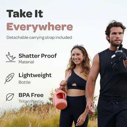 Hydracy Water Bottle with Time Marker -Large BPA Free Water Bottle & No Sweat Sleeve -Leak Proof Gym Bottle with Fruit Infuser Strainer & Times to Drink -Ideal for Fitness Sports & Outdoors
