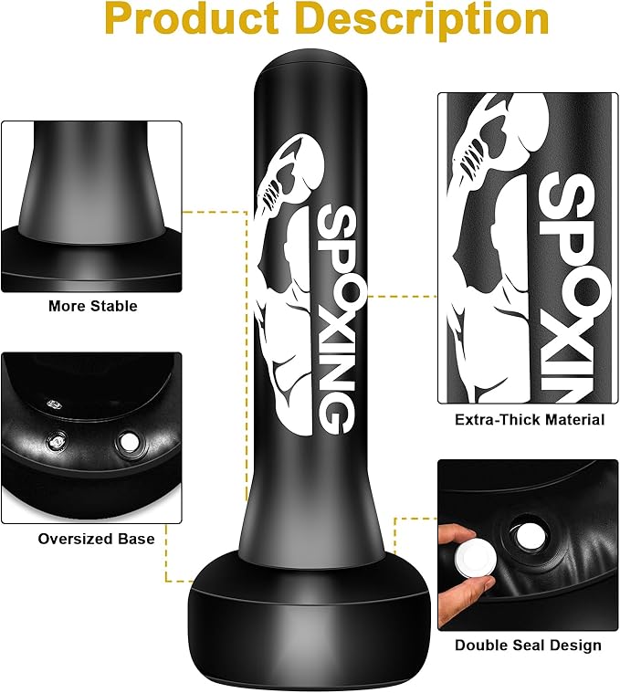 Freestanding Punching Bag for Adult Teens, 70" Heavy Punching Bag with Boxing Gloves and Electric Air Pump for Beginners Kickboxing Training MMA Muay Thai Fitness Office Home Gym