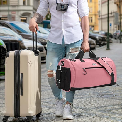 TOPDesign Gym Bag for Women & Men, Unisex Duffel Bag with Shoe Compartment & Wet Pocket for Travel Sports Gym (L Pink)