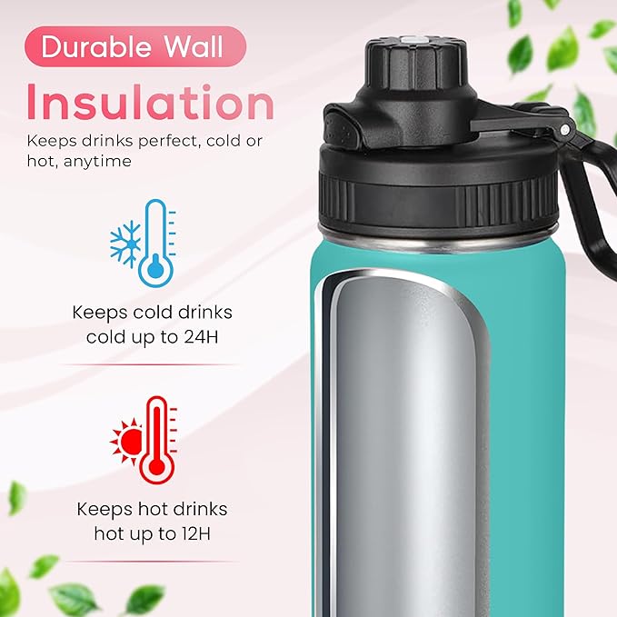 Y TOP 24oz Insulated Water Bottle Leak Proof Spout Lid Fits in Car Cup Holder – Double Wall Dishwasher Safe Easy Clean stainless steel drinking water bottle for Gym Kids Sports Travel Hiking School