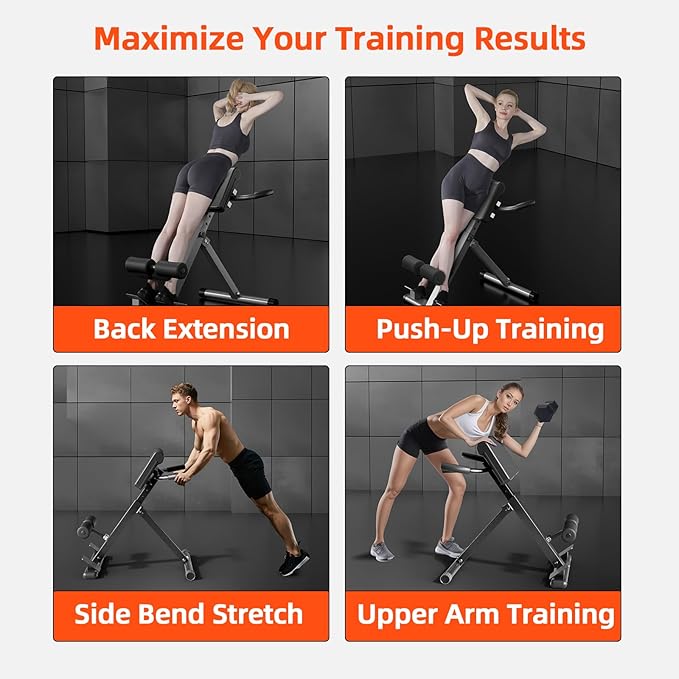 Roman Chair Hyperextension Bench – Adjustable Back Extension Machine for Glutes, Hamstrings & Lower Back – Foldable Multi-Purpose Workout Equipment for Home Gym