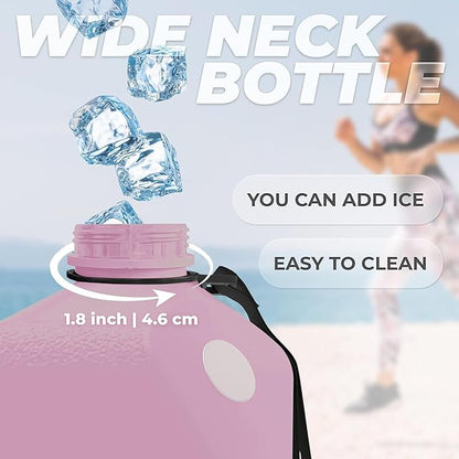 91oz Gym Daily Water Bottle Pink – Large BPA-Free PETG Jug with Magnetic Plate Phone Mount, Leakproof Flip-Top Lid, Wide Mouth for Ice, Straw, Carry Strap, Stable Base, Time Marker