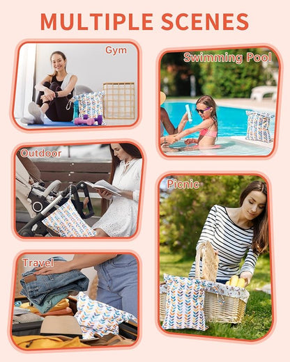 babygoal Wet Dry Bags for Baby Cloth Diapers, Washable Travel Bags, Beach, Pool, Gym Bag for Swimsuits & Wet Clothes with Two Zippered Pockets 3 Pack 3LN08