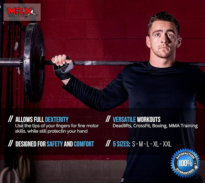 MRX Weight Lifting Gloves Gym Training Bodybuilding Fitness Powerlifting Workout Weightlifting Gloves Genuine Leather for Men & Women