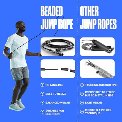 Sportbit Elite Beaded Jump Rope – Adjustable for Kids & Adults, Durable Fitness Skipping Rope for Cardio, Gym, Home & Outdoor Workouts