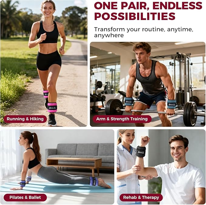 BAGAIL Ankle Wrist Weights for Women & Men, One Pair of 1/2/4/6/8/10 LBS Wearable Leg Arm Weights with Sleek Design & Secure Fit for Walking, Running, Pilates, Home Fitness & Physical Therapy