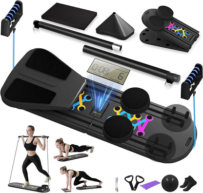 Pilates Board, Foldable Pilates Reformer Set for Home Workout with Timer, 6-in-1 Multifunctional Portable Reformer Pilates Machine at Home Pilates Equipment for Fitness, Exercise, Abs, Core Training