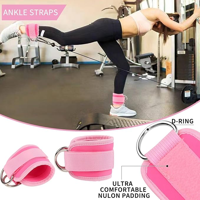 Barbell Pad Set for Squat,10 PCS Hip Thrusts Workout Foam Weight Lifting Bar Cushion with 2 Gym Ankle Straps,3 Hip Resistance Bands,2 Lifting Strap,Barbell Pad and Carry Bag