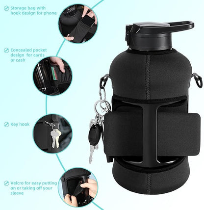 youcanplato 74 oz Half Gallon Water Bottle with Sleeve-Large Water Bottle -Big Gym Water Bottle for Man or Women with Straw- Gallon Water Jug with Handle -BPA Free- Leakproof, Workout bottle,Black | with Sleeve, Large Water Bottle, Big Gym Water Bottle...