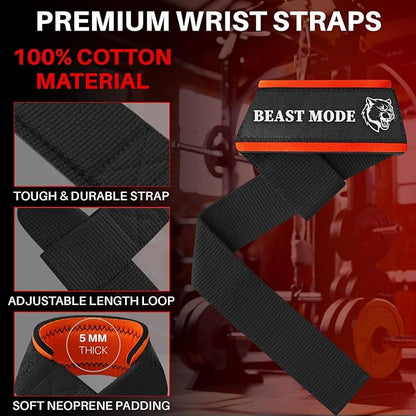 TECEUM Lifting Straps for Weightlifting Gym Strength Training - Wrist Straps with Neoprene Padded Cotton - Men & Women – Ideal for Powerlifting, Bodybuilding & Deadlifts