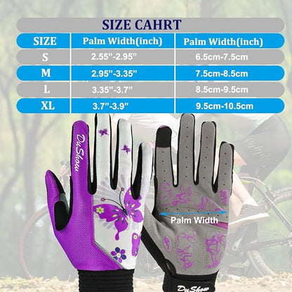 DuShow Bike Gloves for Women Cycling,Pink Floral Workout Gloves Women,Full Finger Biking Driving Riding Gloves for Women,Gel Padded Touch Screen Gym Gloves