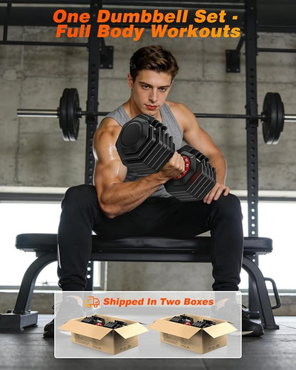 XDDIAS Adjustable Dumbbell Set of 2, 25/55/80/90LB Dumbbell Set- 1-Hand Fast Adjustment with Anti-Slip Handle, Compact Free Weights Dumbbells Set for Men/Women Home Gym Strength Training Equipment
